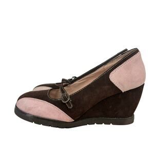 Hot Kiss Maize Womens Wedge Shoes Size 9 Pink  Brown Suede Babydoll Retro Pinup